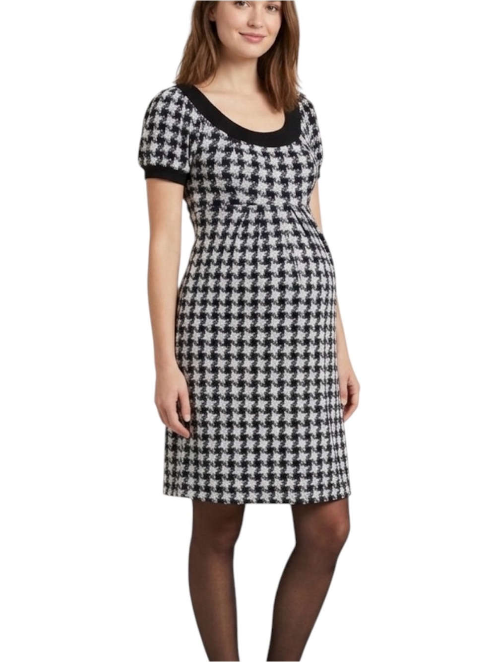 Motherhood Maternity Black White Houndstooth Dress S Retro Lightweight Plaid